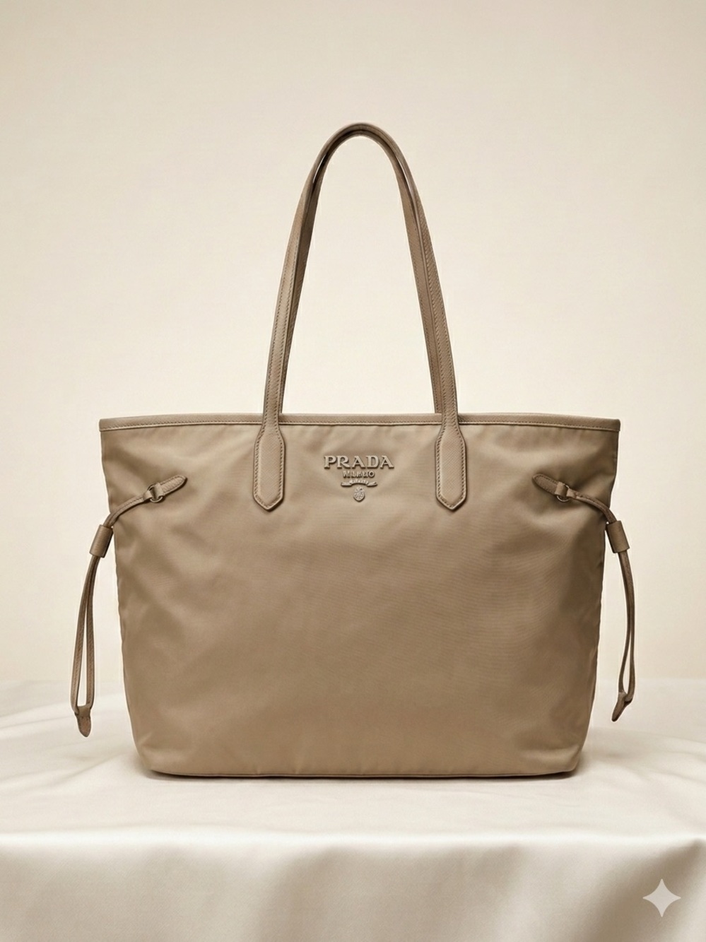 PRADA/ Tessuto Nylon w/Leather Trim Tote Bag
